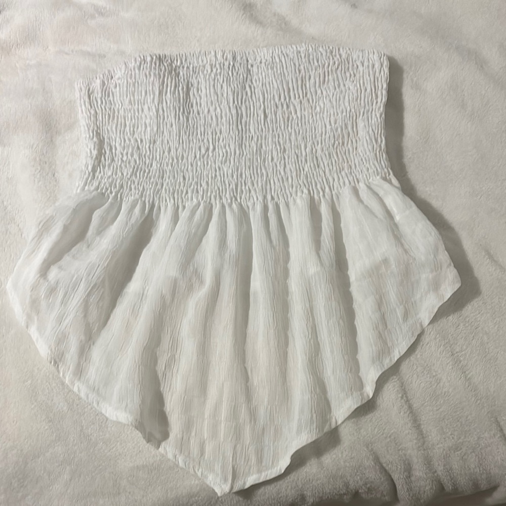 White Strapless Smocked Top